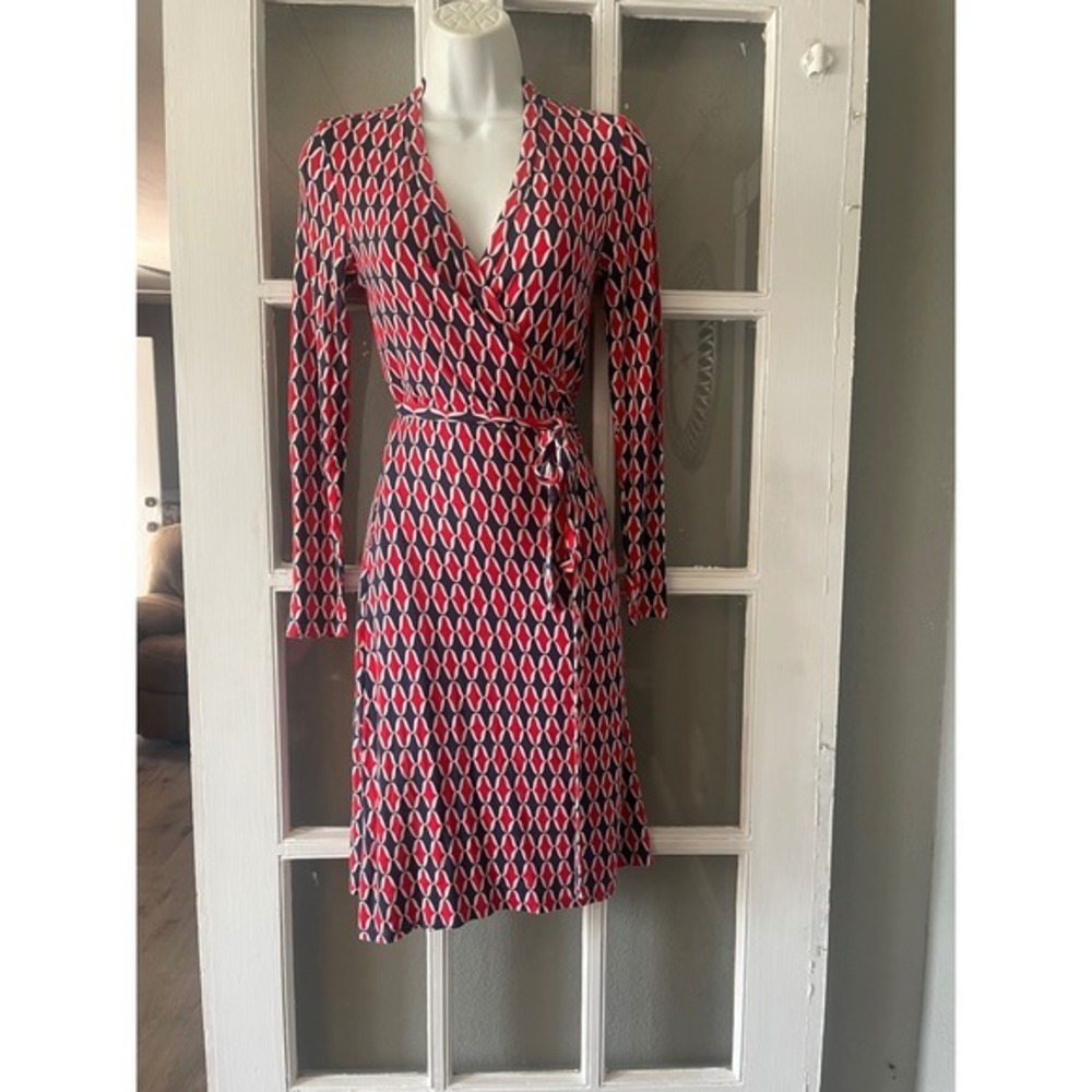 Boden Geometric Diamond Wrap Dress Long Sleeve - Picture 5 of 9